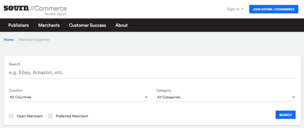 Sovrn Commerce merchant explorer